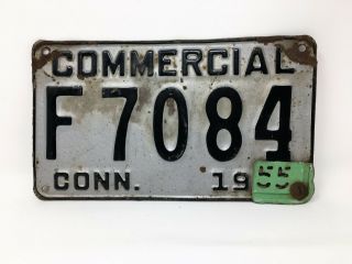 Vintage 1951 Connecticut Commercial License Plate With 55 Tag