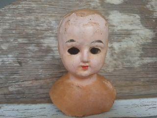 Antique Wax Over Paper Mache Doll Head Creepy Halloween