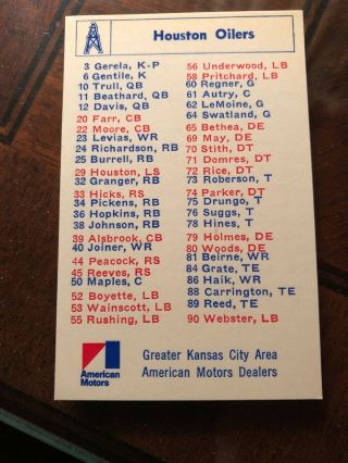 1969 Houston Oilers Afl Football Roster Schedule American Motors