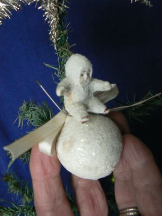 Antique German Snow Baby Spun Cotton Christmas Feather Tree Ornament 2 7/8 "