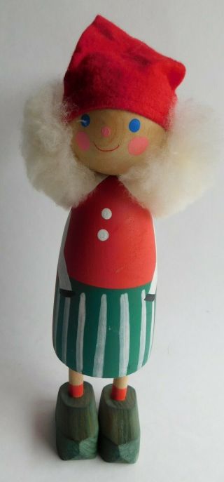 Vintage Hemslojden Boras Sweden Folk Art Wood Christmas Mrs Santa Figurine 9 "