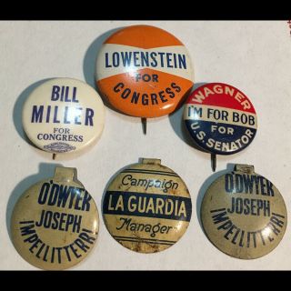6 Vintage Pins Pinback Buttons York City Nyc Mayors/more La Guardia Wagner