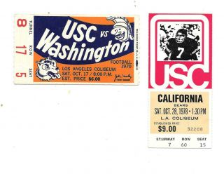 Univ Of Southern California College Home Football Ticket - Oct 17th,  1970 Vs Wash