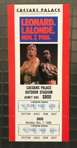 Sugar Ray Leonard Vs Donny Lalonde 1988 Caesars Palace Boxing Match Full Ticket
