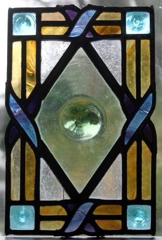 Victorian Rondel Stained Glass Window With Large Central Bullseye