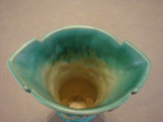 Vintage 1940 ' s ROSEVILLE Pottery USA Peony 2 Handle Green/Blue VASE 60 - 7 3