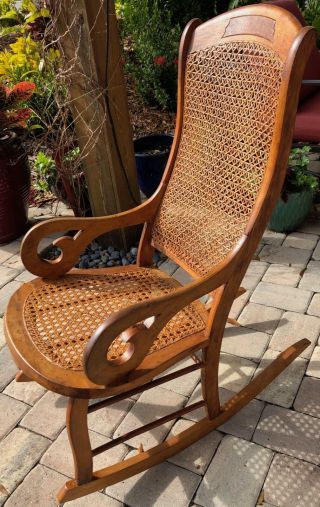 Antique American Walnut Rocking Chair caned seat & back 3