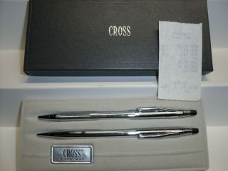Vintage Cross 3501 Classic Century Chrome Pen And Pencil Set