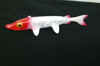 Vintage 6 Inch Red And White Ice King Spearing Decoy By Bear Creek Bait Co.