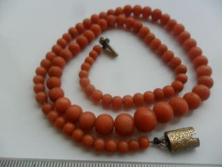 Vintage Jewellery Antique Real Coral Beads Necklace Stunning Clasp Victorian 21g