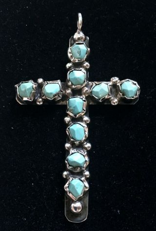 Vintage Handmade Native American Sterling Silver Cross Pendant W/turquoise