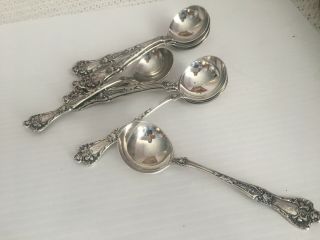 12 Antique William Wise & Son Sterling Silver Soup Spoons Patent 1909