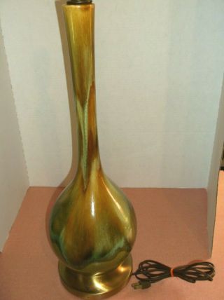 Vintage Mid Century Modern Green Glaze Drip Table Lamp Light