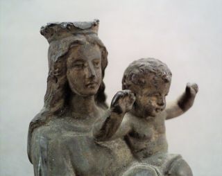 Antique French Bronze Spelter Madonna &child Statue 5.  5 " Finely Detailed - Estate