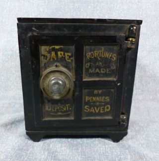 Antique Henry C.  Hart " Safe Deposit " Cast Iron Still Bank