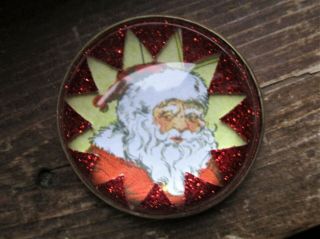 Vintage Antique Christmas Santa Claus Glass Dome Horse Bridle Rosette Brass Pin