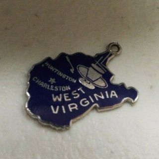 Vintage Wells West Virginia Mountain State Map Enamel Sterling Silver Charm