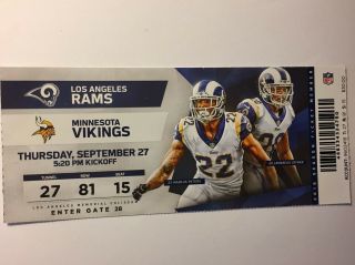 Los Angeles Rams Vs Minnesota Vikings September 27,  2018 Ticket Stub