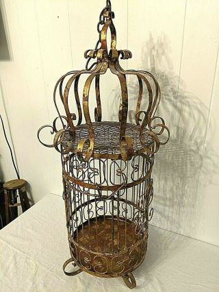 Gorgeous Vtg Antique Italian Tole Gold Gilt Metal Bird Cage Hollywood Regency