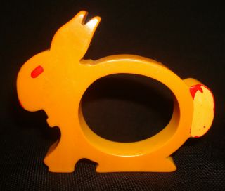 Vintage Butterscotch Yellow Bakelite Figural Bunny Rabbit Napkin Ring Holder