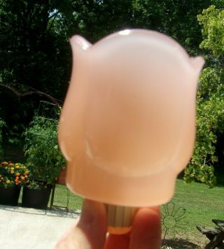 Vtg Shabby Peach Pink Color Glass Tulip Candle Votive - Usa - Grommet - Uranium - Glow