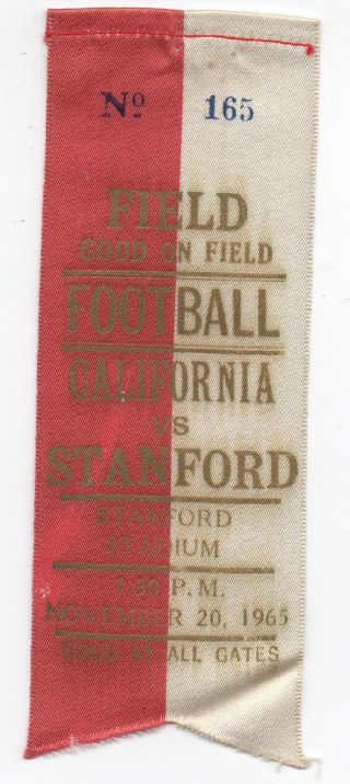 1965 College Football Ribbon Stanford Vs California " Big Game "