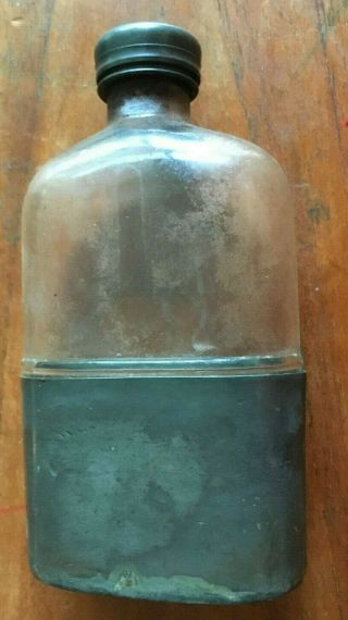 Vintage Cj & Co.  S Silver Glass Flask Early 1900 