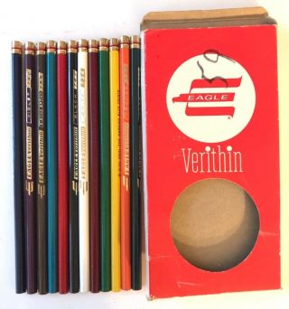 Vintage Eagle Verithin Colored Pencils Set Asst Colors Box Unsharpened