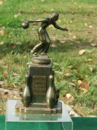 Vintage Art Deco Bowling Trophy Cast Metal 2