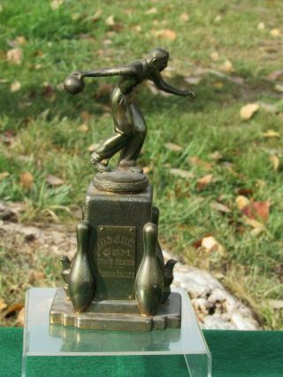 Vintage Art Deco Bowling Trophy Cast Metal 3