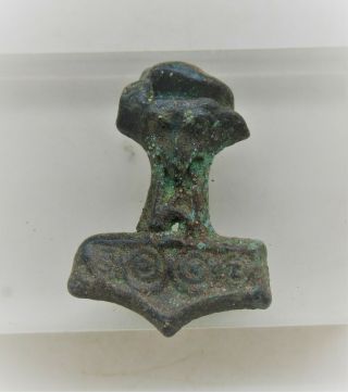 Circa 1000ad Viking Era Norse Bronze Thors Hammer Pendant Face Of Odin