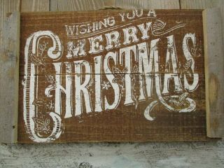Primitive Merry Christmas Chalk Couture Retired Wood Sign Vintage Antique