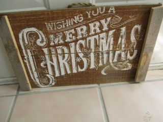 Primitive MERRY CHRISTMAS Chalk Couture retired wood sign vintage antique 2
