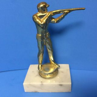 Solid Metal Trap Shooter Shot Gun Gold Tone Trophy Topper Hood Ornament Hunting