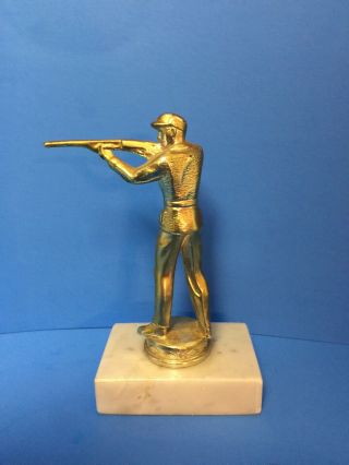 Solid Metal Trap Shooter Shot Gun Gold Tone Trophy Topper Hood Ornament Hunting 2