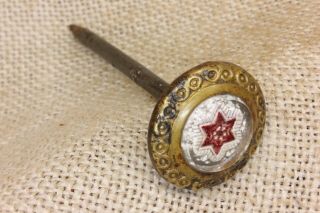 Picture Nail Red 6 Point Star Old Painting Hanger Decorated Brass Ring Vintage