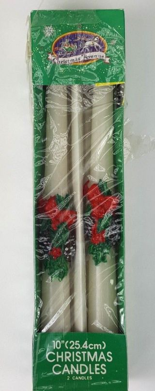Vintage 1995 3d Holly Pinecone Christmas Avenue 10 " Dinner Candles 2pk