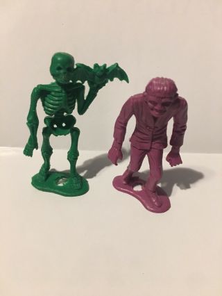 Vintage Mpc Purple Frankenstein & Green Skeleton 2.  5” Plastic Figure Monsters