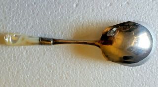 Vtg Antique Mother Of Pearl Mop Handle & Sterling Silver Ferrule Ladle Spoon