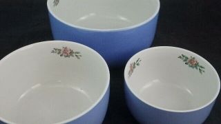Vintage Hall’s Superior Quality Blue Rose Parade (3) Nesting Mixing Bowls Euc