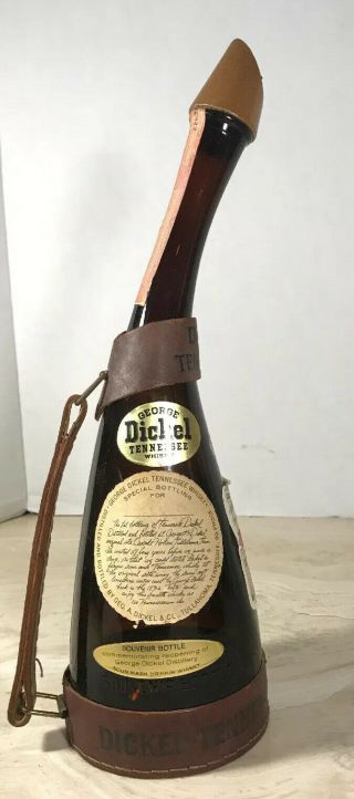 Vintage George Dickel Tennessee Whisky Bottle With Leather Strap And Top Cork
