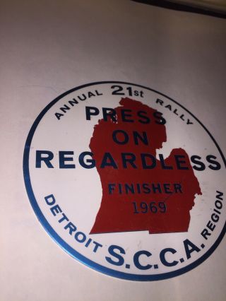 1969 Press On Regardless Rally Auto Racing Dash Plaque Scott Harvey Porsche 2