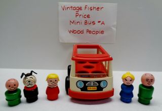 Vintage Fisher Price Little People Play Family Mini Bus With Wood People A