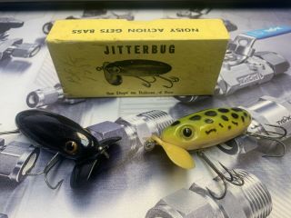 Fred Arbogast Jitterbug Wwii Plastic Lip 2 Vintage Lures 1 Box