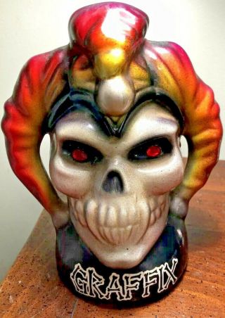 Vintage Graffix Water Pipe Base Evil Jester with Red Jewel Eyes 2