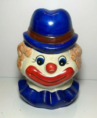 Vintage Clown Head Ceramic Coin Bank - Hand Painted - Farrah Vtg Circus