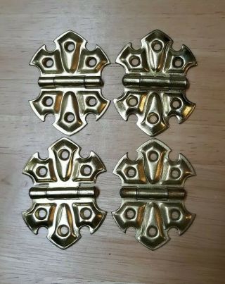 4 Vintage Stanley Brass Plated Steel Butterfly Cabinet Hinges Flush Mount Usa
