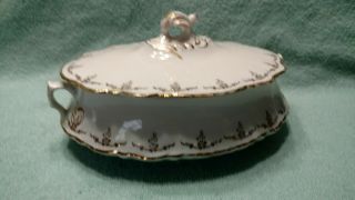 Vtg Homer Laughlin Covered Oval Casserole Dish Bowl Hudson Gold Rim Floral 47l