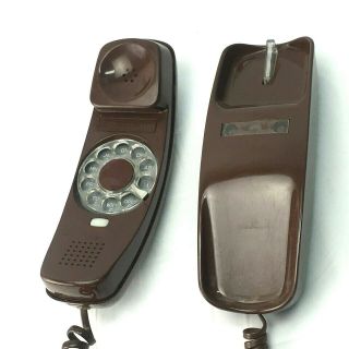 Western Electric Vintage Retro Choc Brown Trimline Telephone Rotary Dial Wall