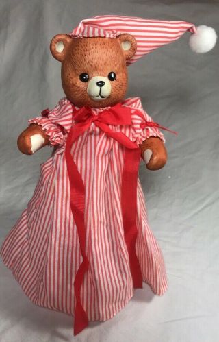 Vintage Teddy Bear Christmas Tree Topper Red & White Striped Pjs